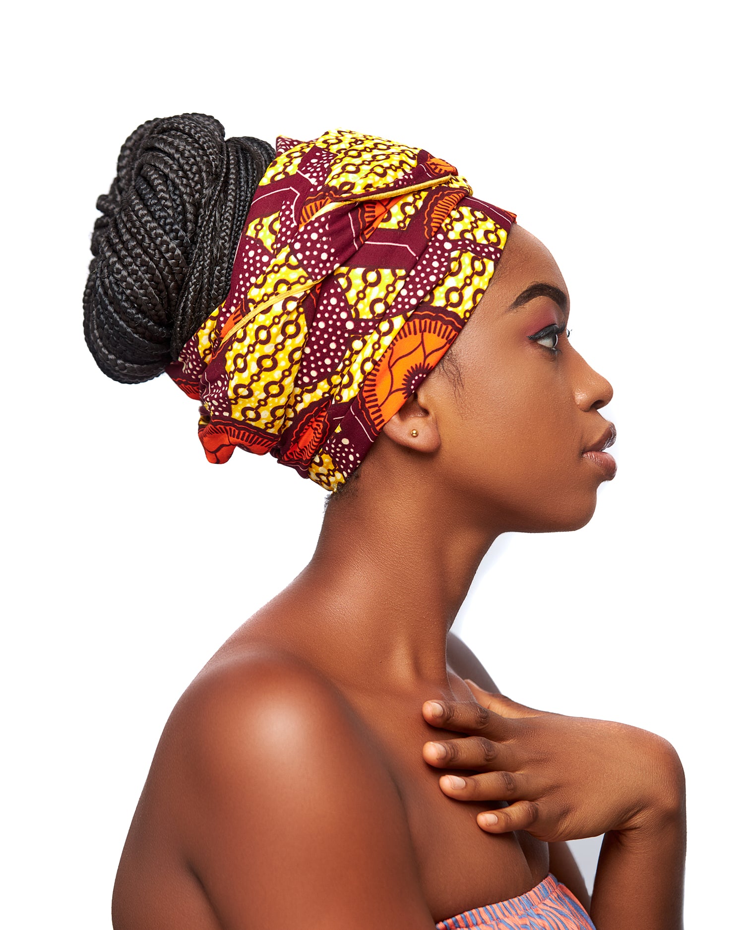 Orange, Yellow and Brown Ankara Detachable Silklined Headwrap