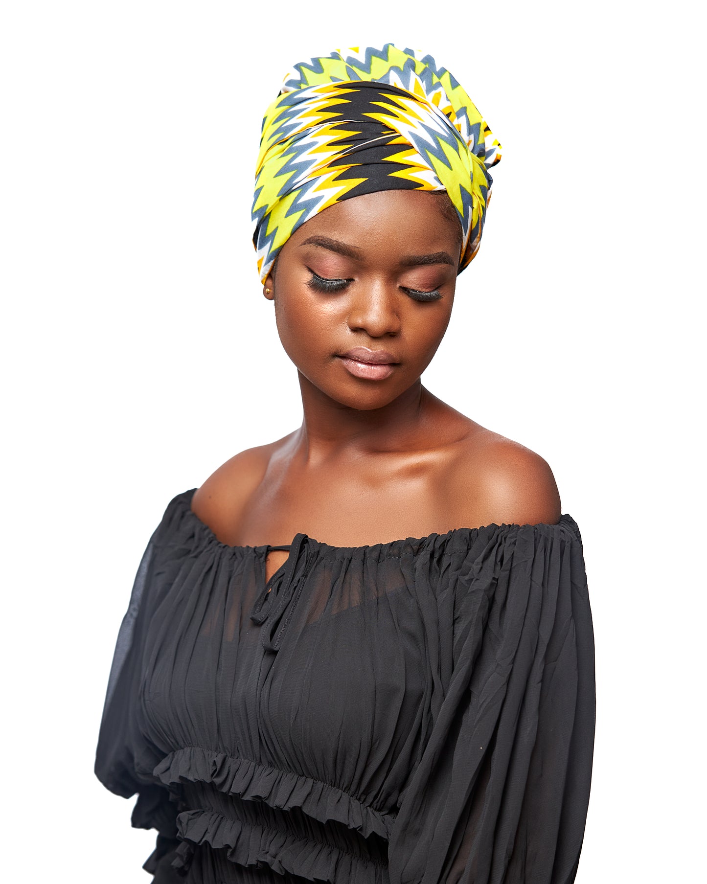 Ghanaian Kente Wax Print Made of Yellow, Gold ,Ash ,Black and White Blended Beautiful Colours And Pattern, Hand Made Elastic Silklined Bonnet With Band