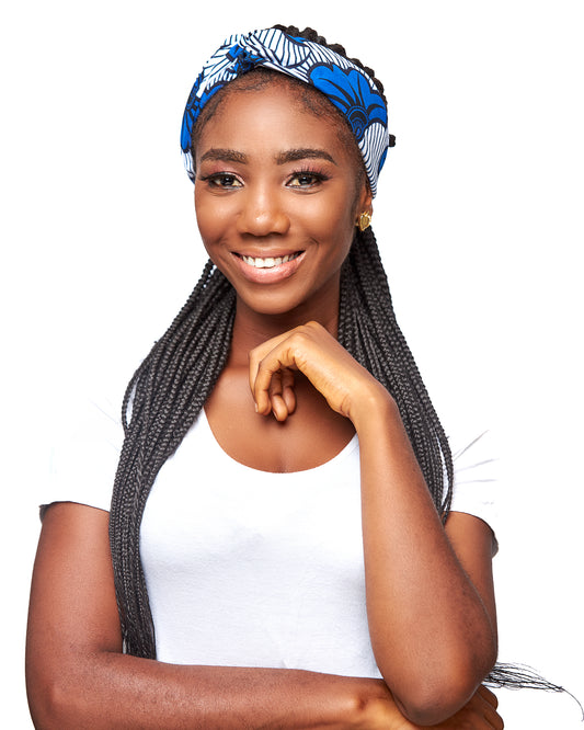 Blue And Black Ankara Print Interlock Headband 