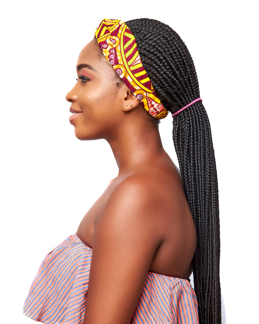 Yellow, Wine And Green Ankara Print Interlock Headband