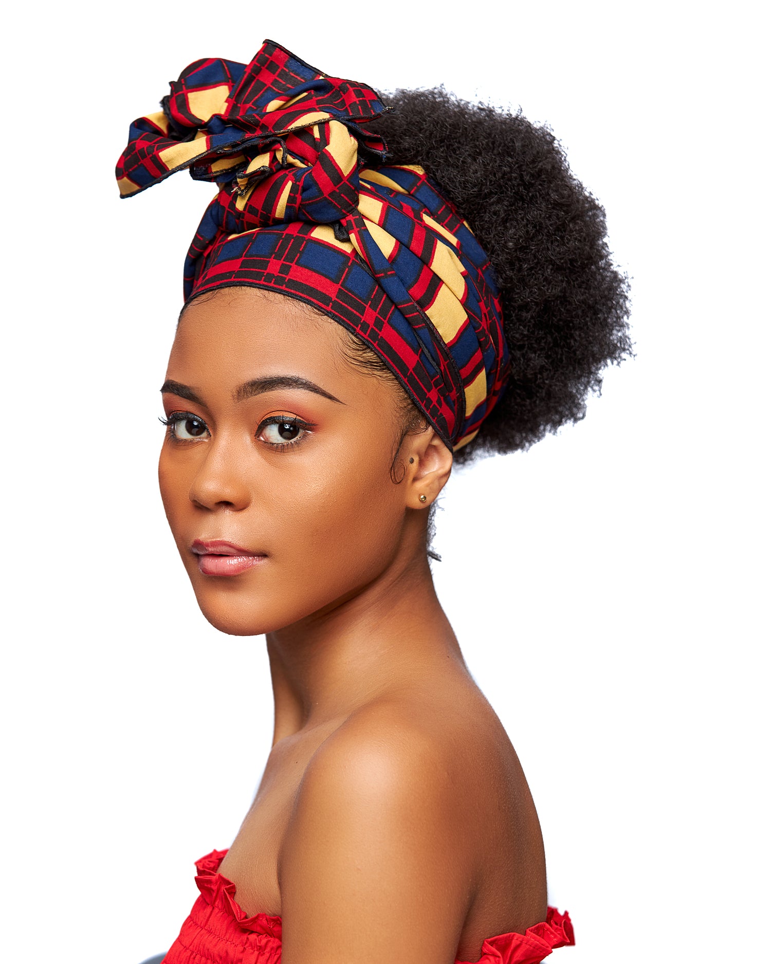 Red,Blue,Gold, Black Detachable Ankara Print Squared Designed Silklined Headwrap