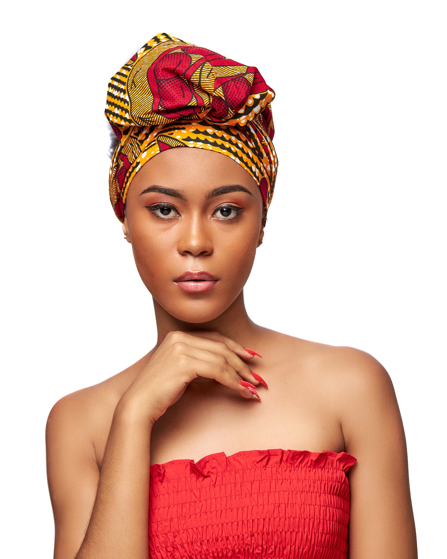 Red,Gold, Black And White Ankara Detachable Silklined Headwrap