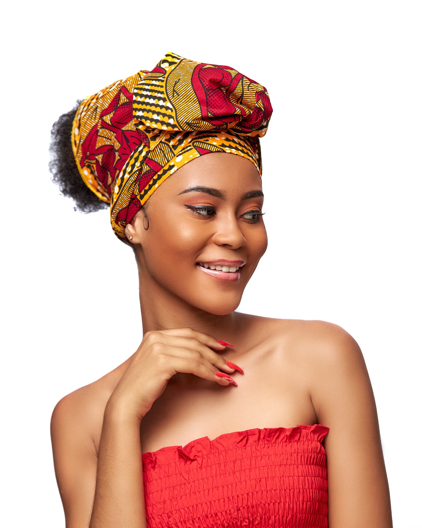 Red,Gold, Black And White Ankara Detachable Silklined Headwrap