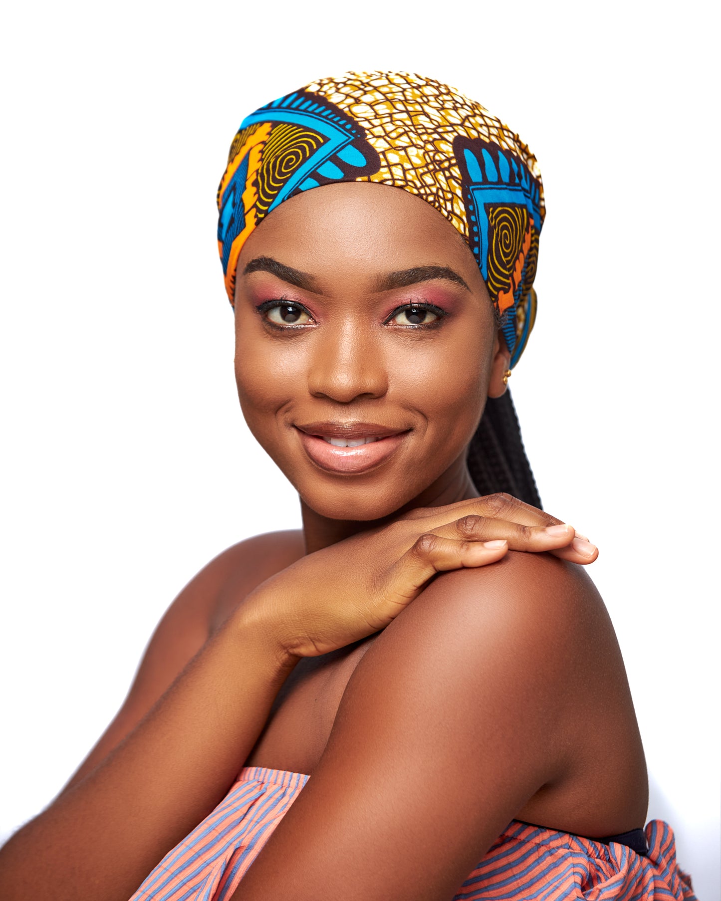 Brown Ankara Designed Print Detachable Silklined Headwrap