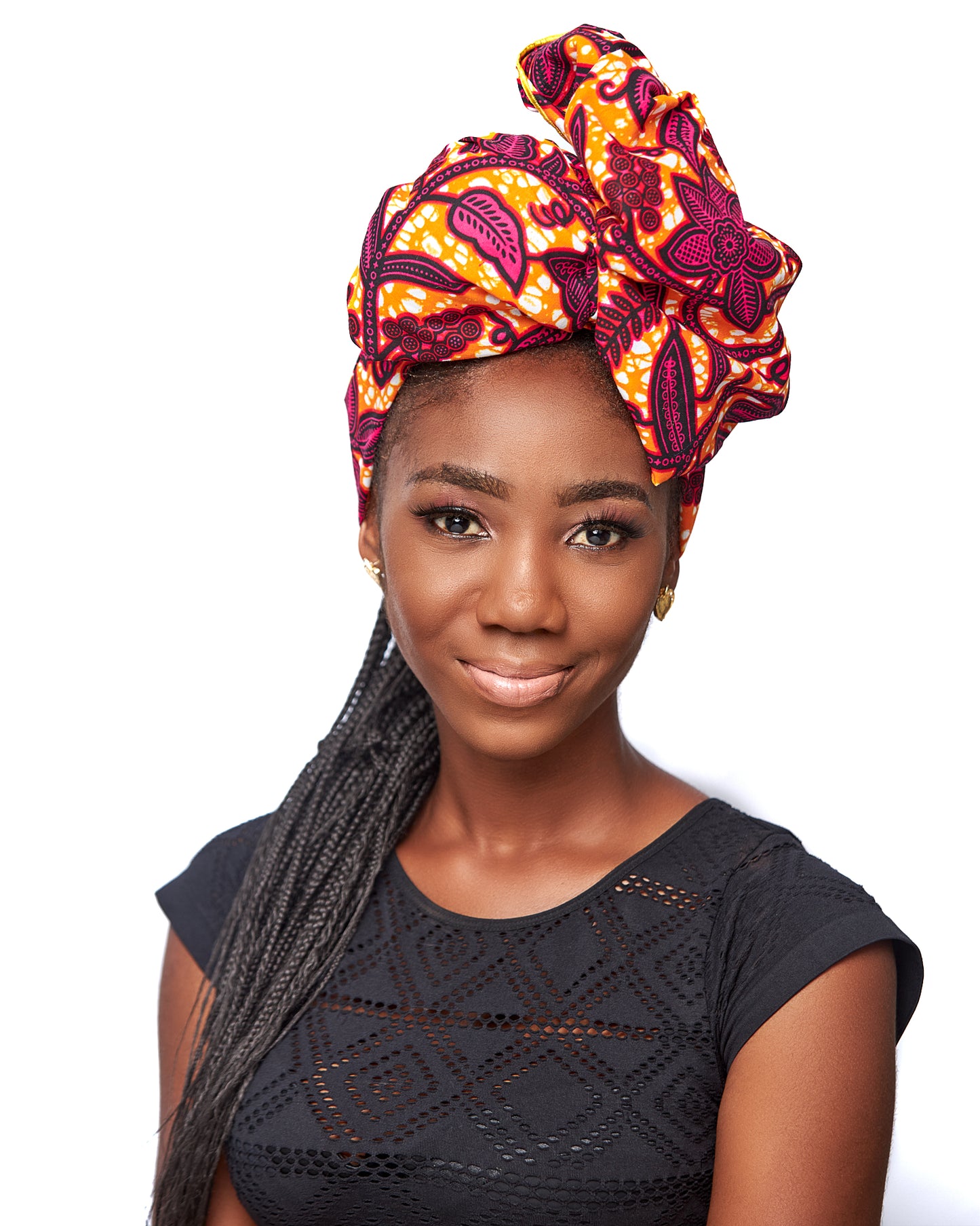 Pink, Curry, Black And White Ankara Floral Print Detachable Silklined Headwrap