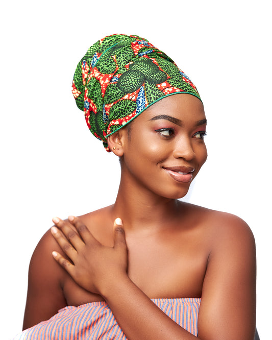 Green, Red, Blue,White Ankara Beautifully Designed Print Detachable Silklined Headwrap