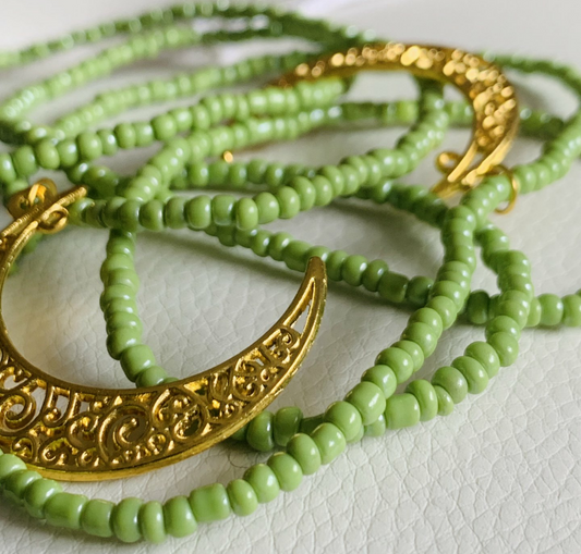 Green beads With Gold Moon style waist beads
