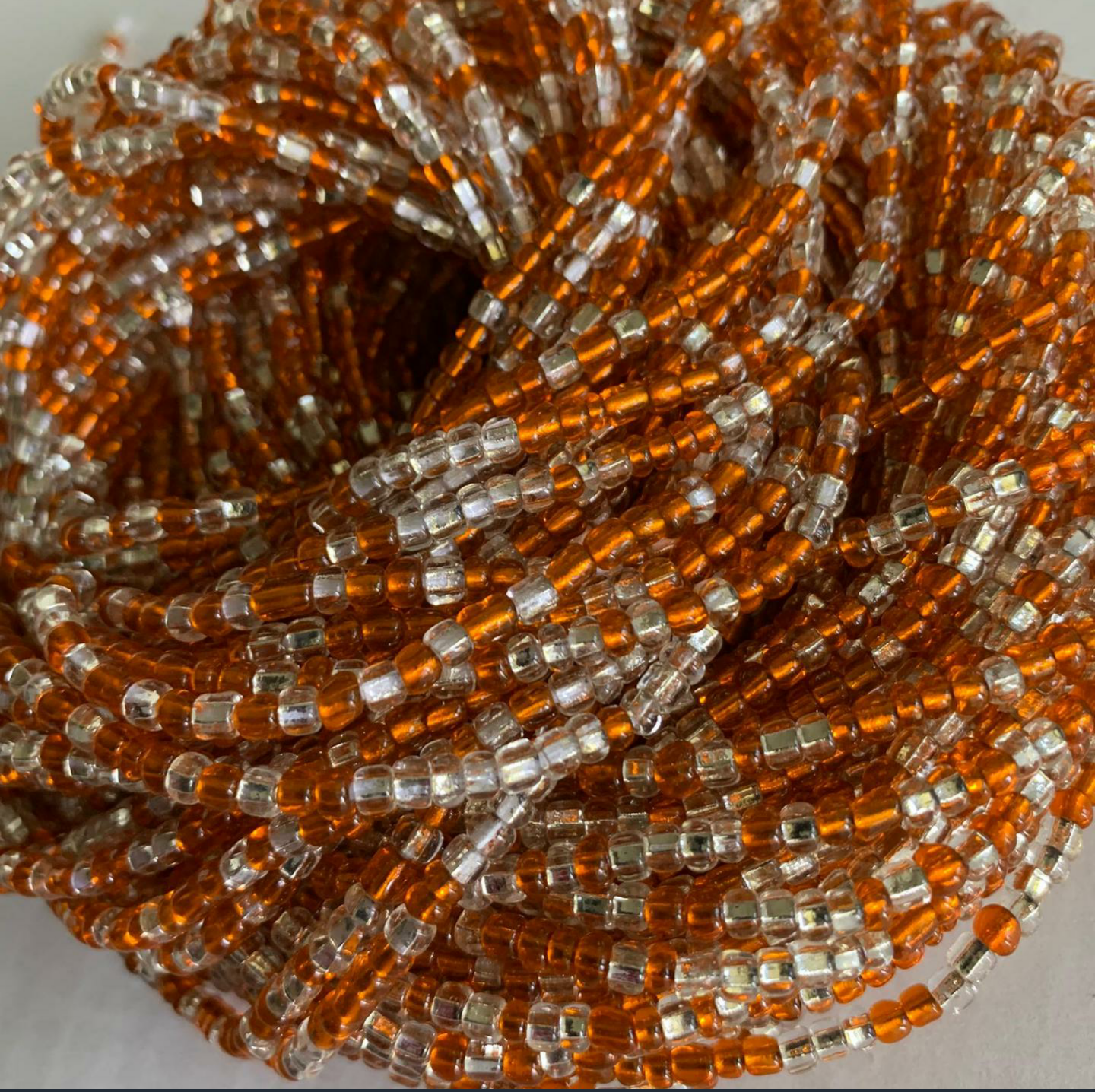 44 Inches Orange and Clear Crystal Tie on Waist beads 