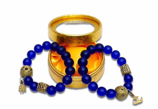 Royal Blue Bright Medley Fused Rondelle Recycled Glass beaded BRACELET With Metallic Pendants Ghana Beads
