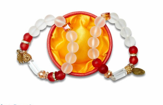 Clear And Red Coloured Bright Medley Fused Rondelle Recycled Glass beaded BRACELET With Pendant Ghana Beads