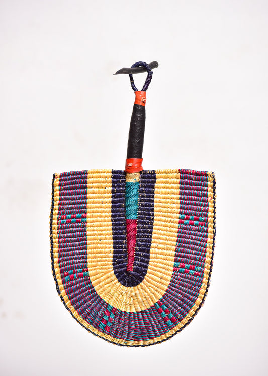Errol Straw Woven Handfan(Leather Based Handle)