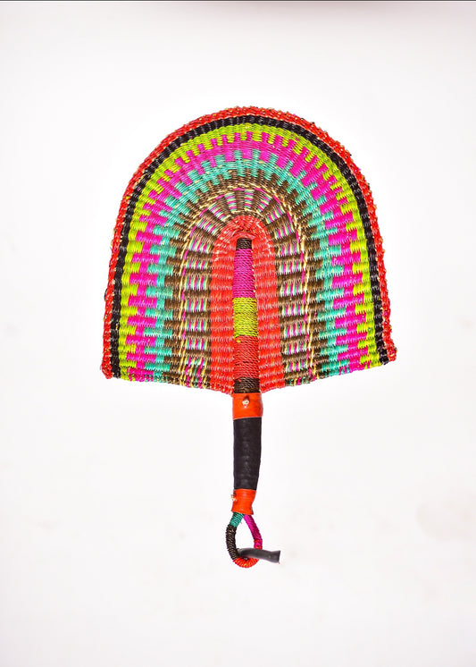 Krish Straw Woven Handfan(Leather Based Handle)