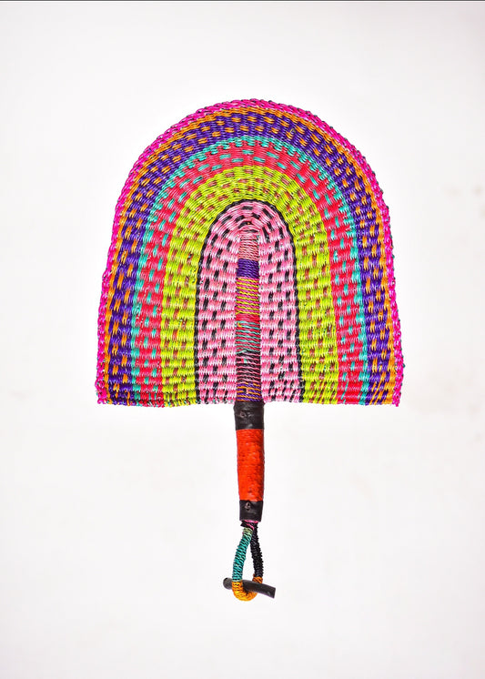 Javel Straw Woven Handfan(Leather Based Handle)