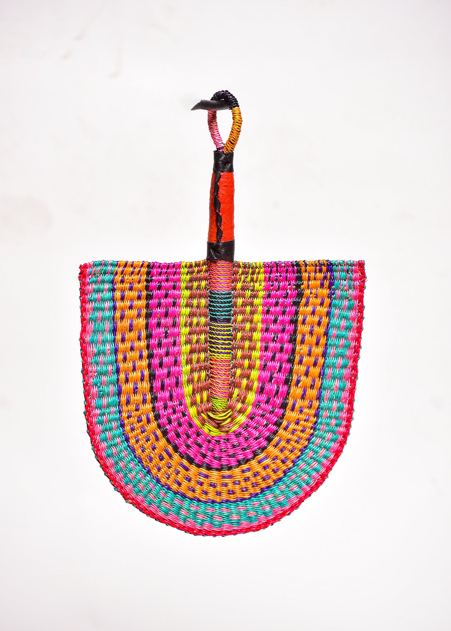 Solo Straw Woven Handfan(Leather Based Handle)