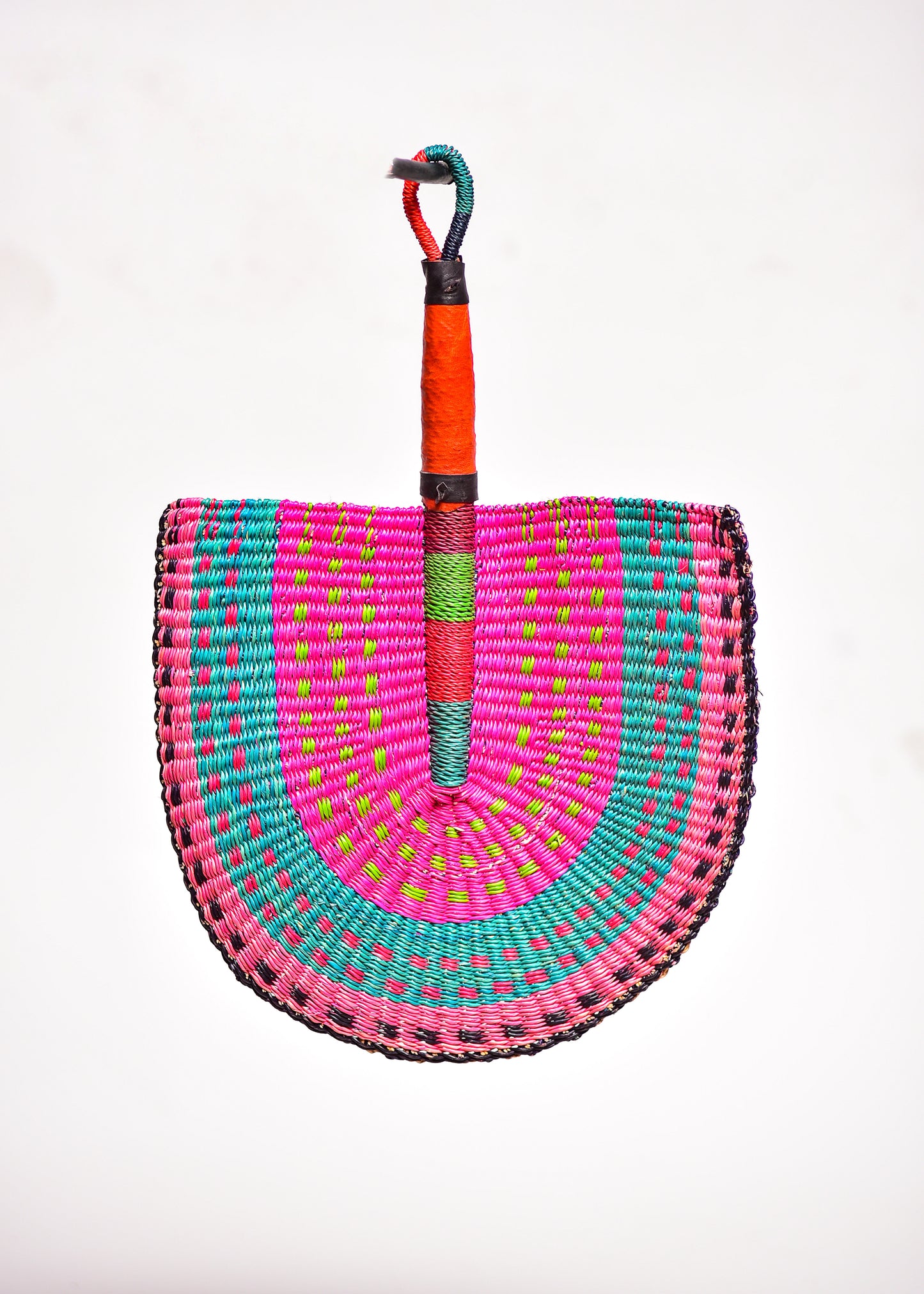 Dana Straw Woven Handfan(Leather Based Handle)