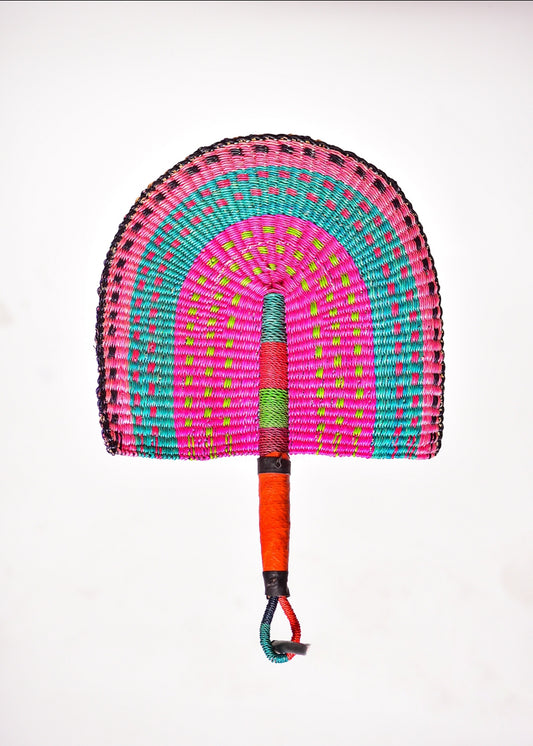 Dana Straw Woven Handfan(Leather Based Handle)