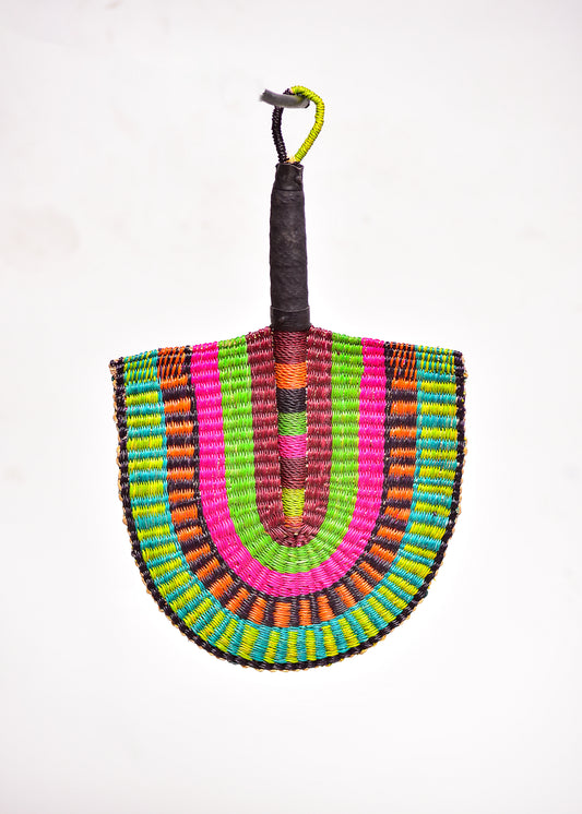 Abisha Straw Woven Handfan(Leather Based Handle)