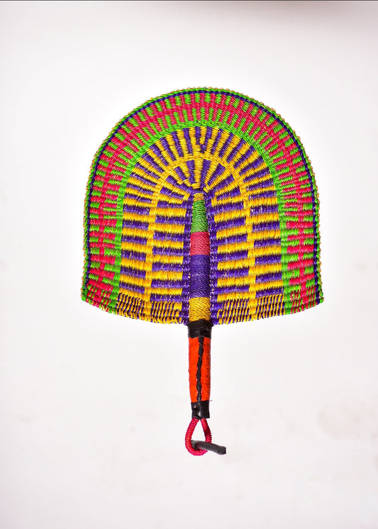 Ini Straw Woven Handfan(Leather Based Handle)