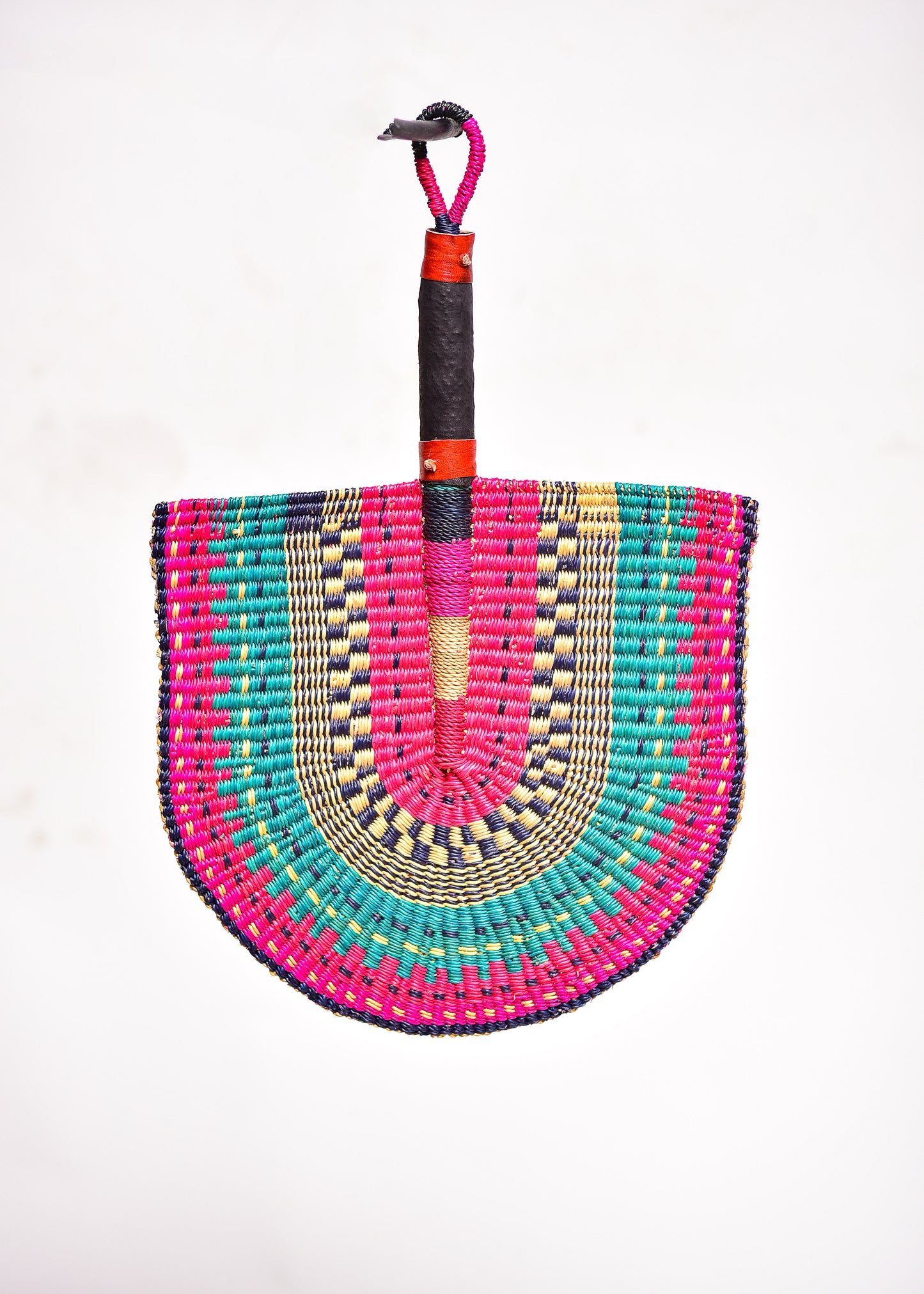 Raeni Straw Woven Handfan(Leather Based Handle)