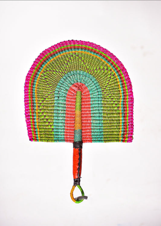 Khenan Straw Woven Handfan(Leather Based Handle)
