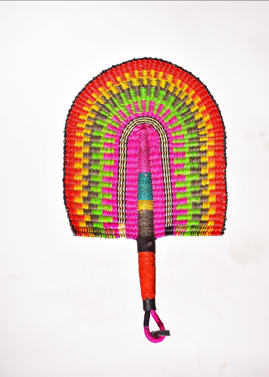 Cecil Straw Woven Handfan(Leather Based Handle)