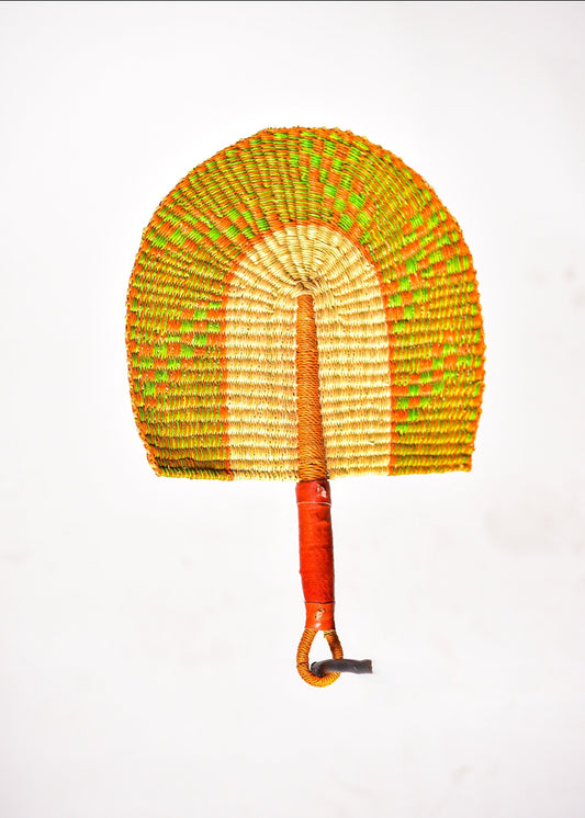 Azacca Straw Woven Handfan(Leather Based Handle)