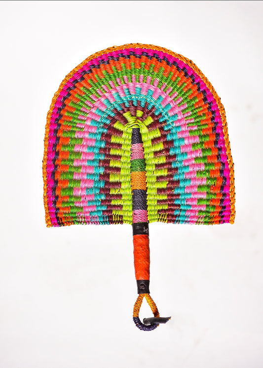 Amancia Straw Woven Handfan(Leather Based Handle)