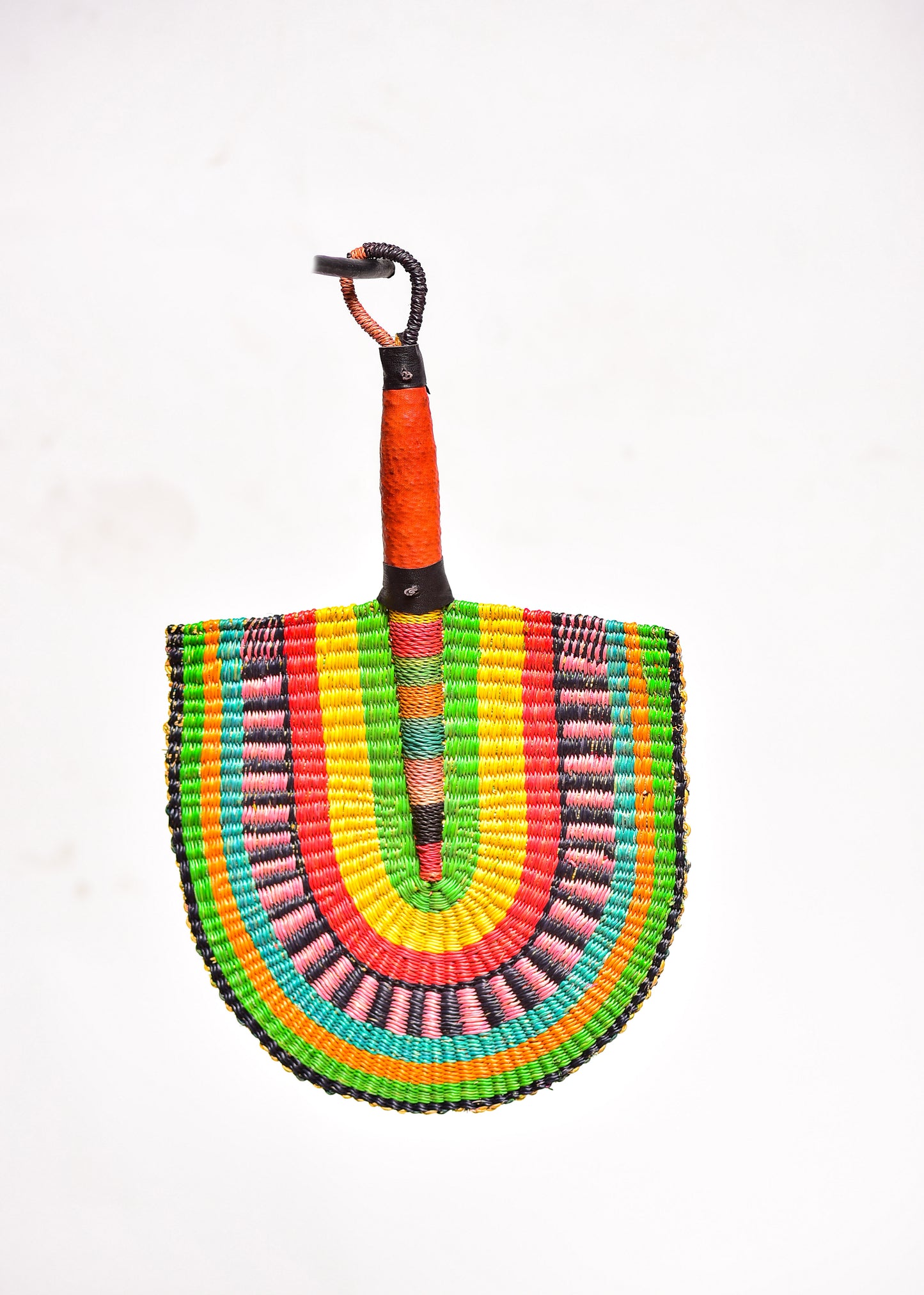 Agwe Straw Woven Handfan(Leather Based Handle)