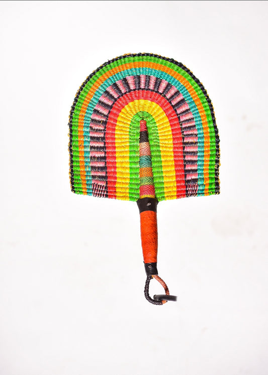 Agwe Straw Woven Handfan(Leather Based Handle)