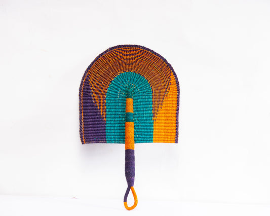Alpha Straw Woven Handfan(Leather Based Handle)