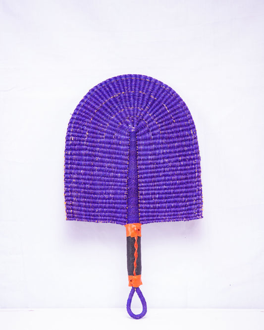 Light Purple Straw Woven Handfan(Leather Based Handle)