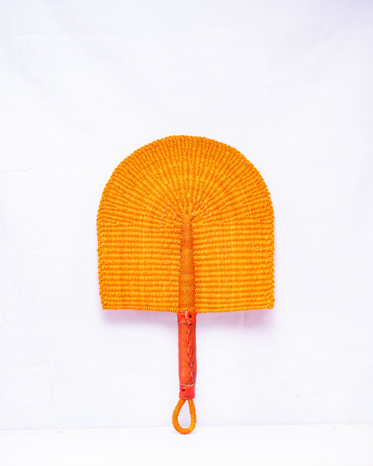Orange Straw Woven Handfan(Leather Based Handle)