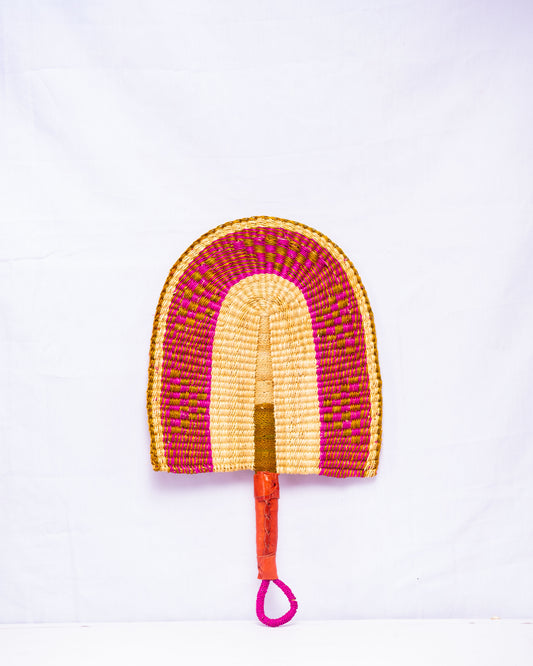 Deep Straw Woven Handfan(Leather Based Handle)