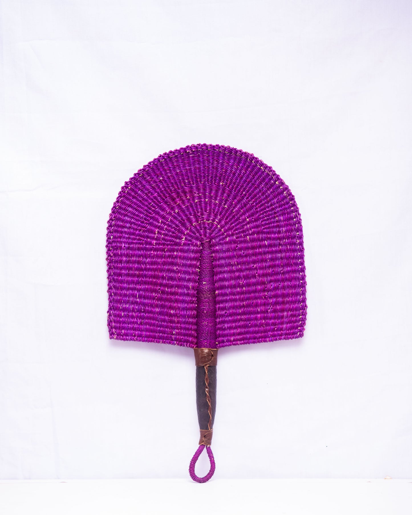 Purple Straw Woven Handfan(Leather Based Handle)