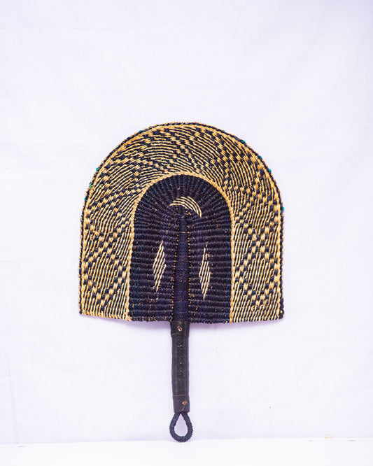 Jaah Straw Woven Handfan(Leather Based Handle)