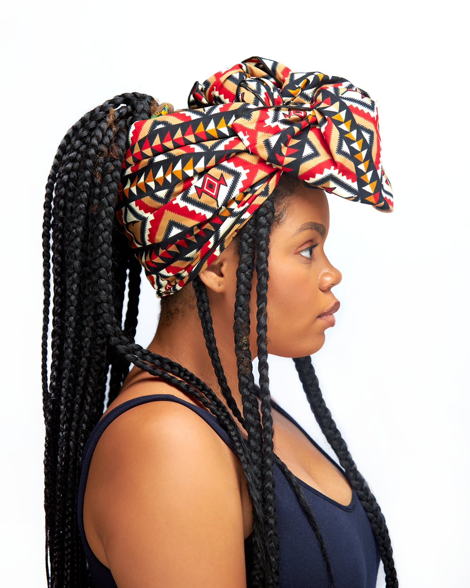 Red, Gold Black And White Bogolan Detachable Silklined Headwrap