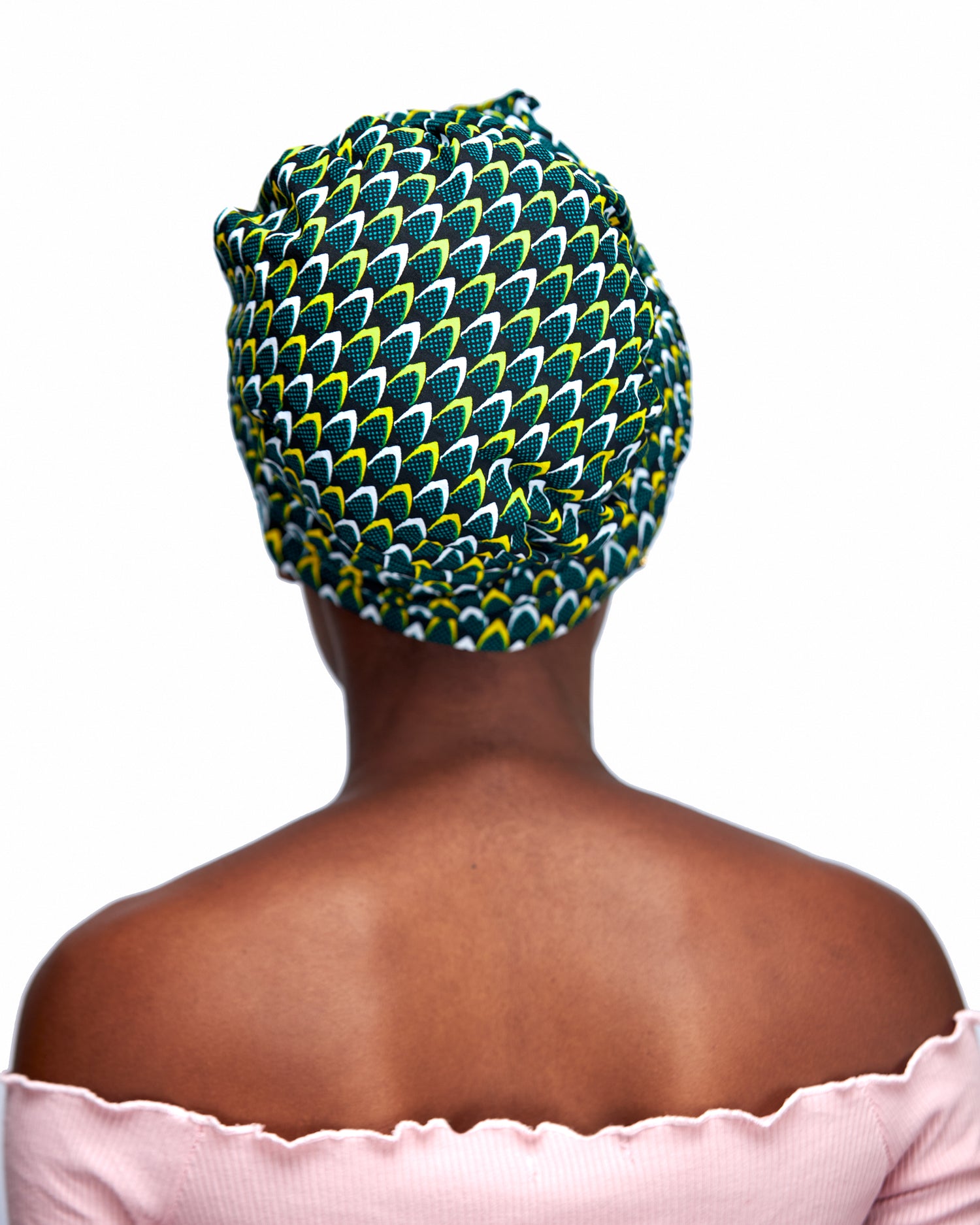 Ankara Wax Print Made of White Yellow And Green Blend of Beautiful Colours And Pattern, Hand Made Elastic Silklined Bonnet With Band