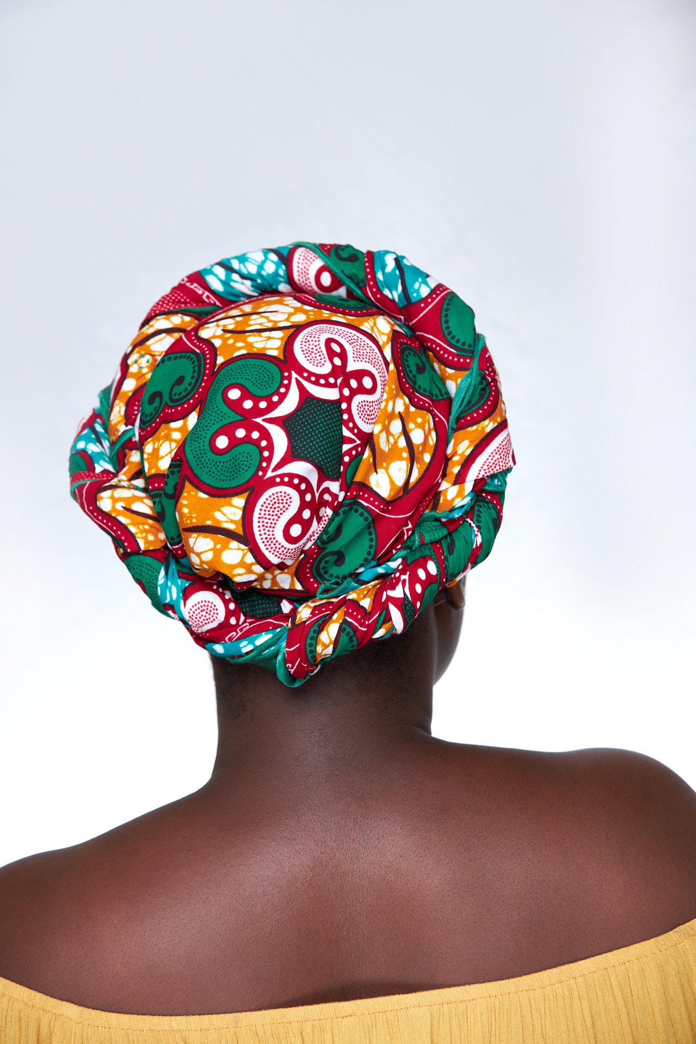 Ankara Cotton wax Print Made of Red, Orange,Green White,abd Seablue Colours Beautifully Arranged Detachable Silklined Headwrap