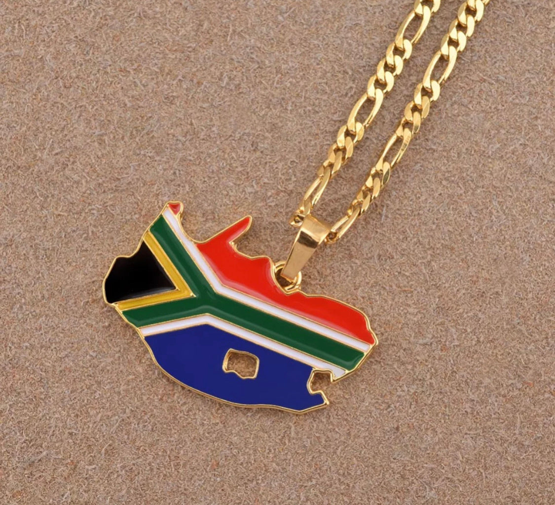 South Africa Map&Flag Pendant Necklaces Jewellery Gold Color for Women/Men,Africa Countries Maps South Africans