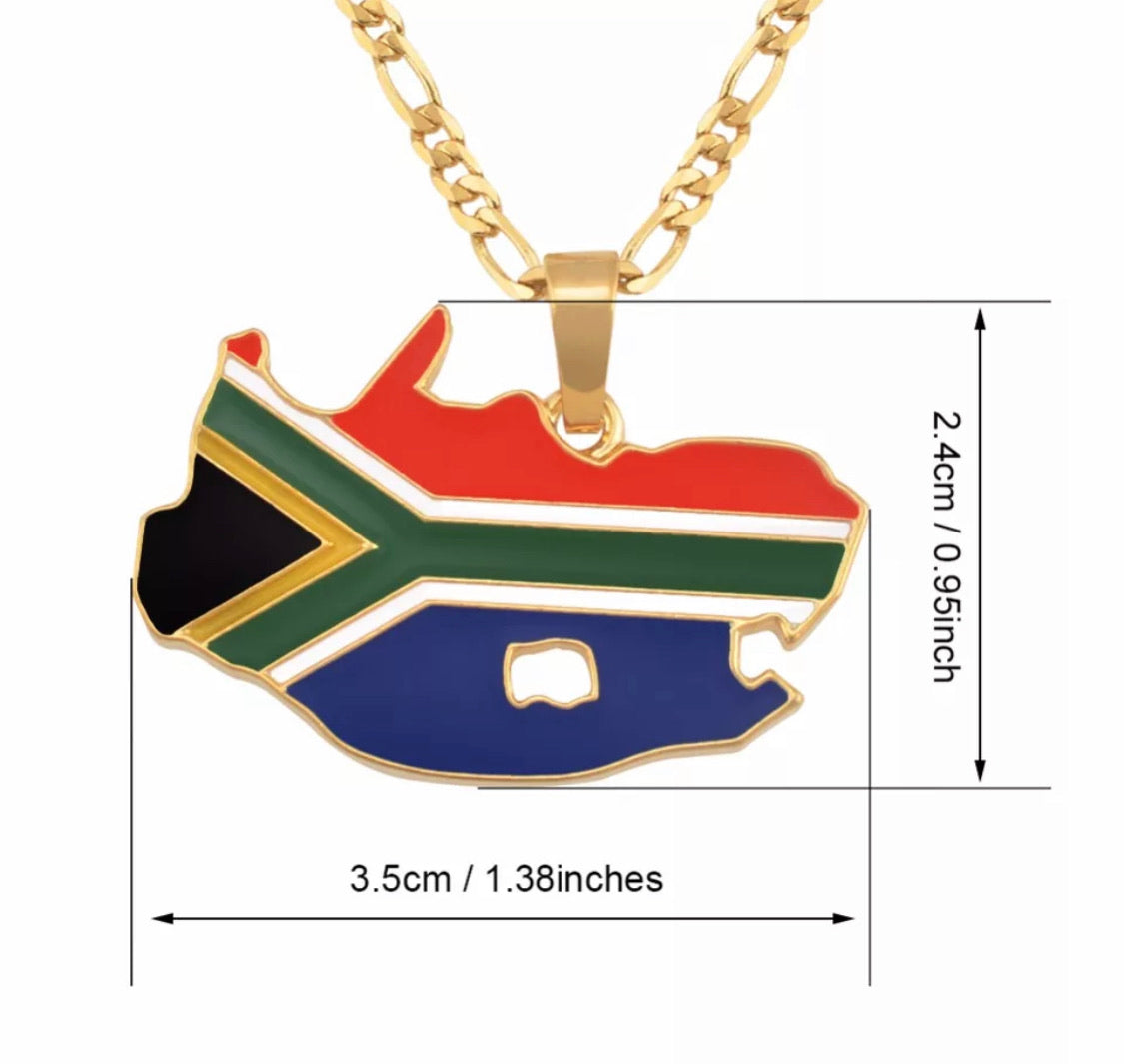 South Africa Map&Flag Pendant Necklaces Jewellery Gold Color for Women/Men,Africa Countries Maps South Africans