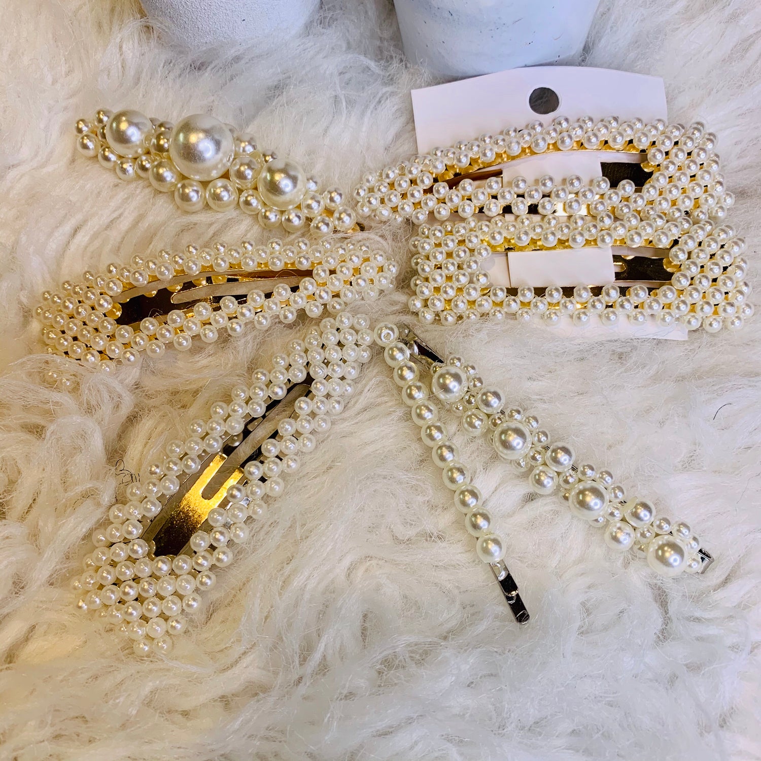 5 Different Hair Clips Including One Oval Pearl Hair Clip And One Long Pearl Hair Clip