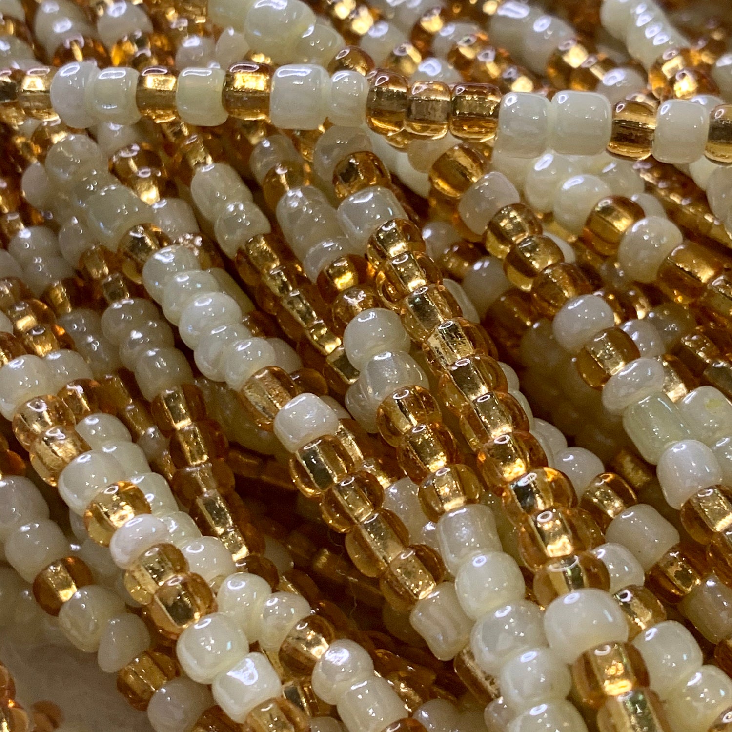 45 Inches Gold and pure white Crystal Tie on Glass Waist Beads 