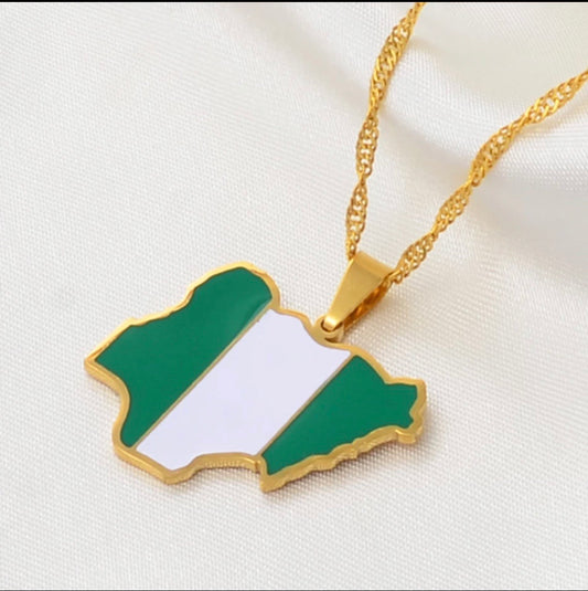 Colorful Flags Nigeria Map Stainless Steel & Enamel Pendant Necklaces National Jewelry