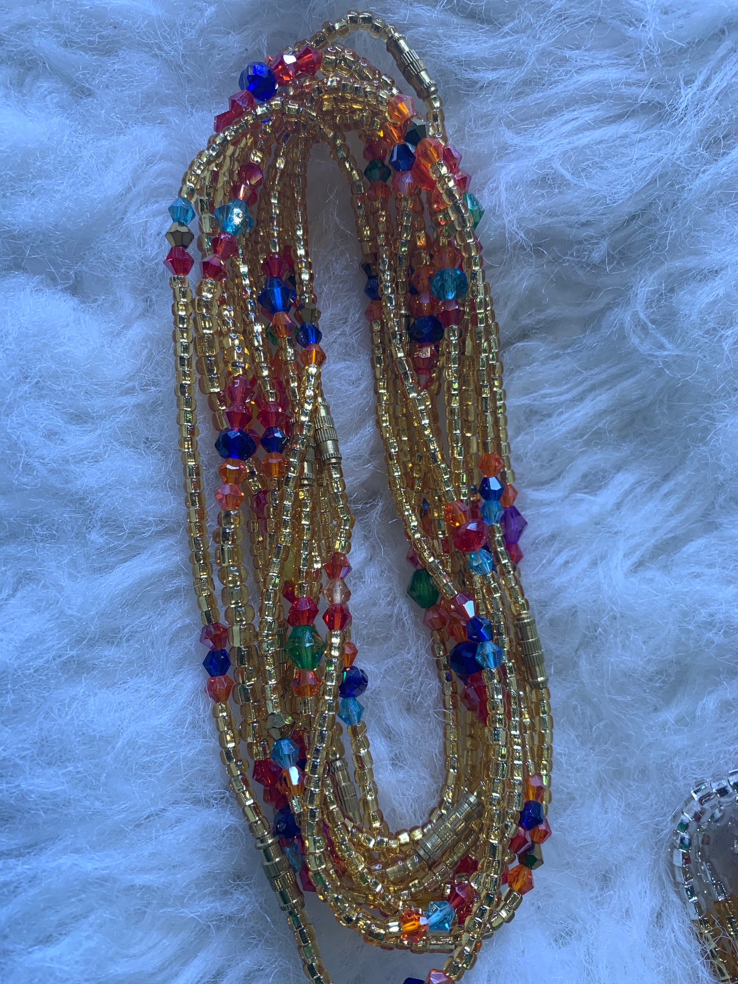 9 Inches Gold Glass Beads With Red, Blue, And Orange Pebble Bar Removable Screw Anklet